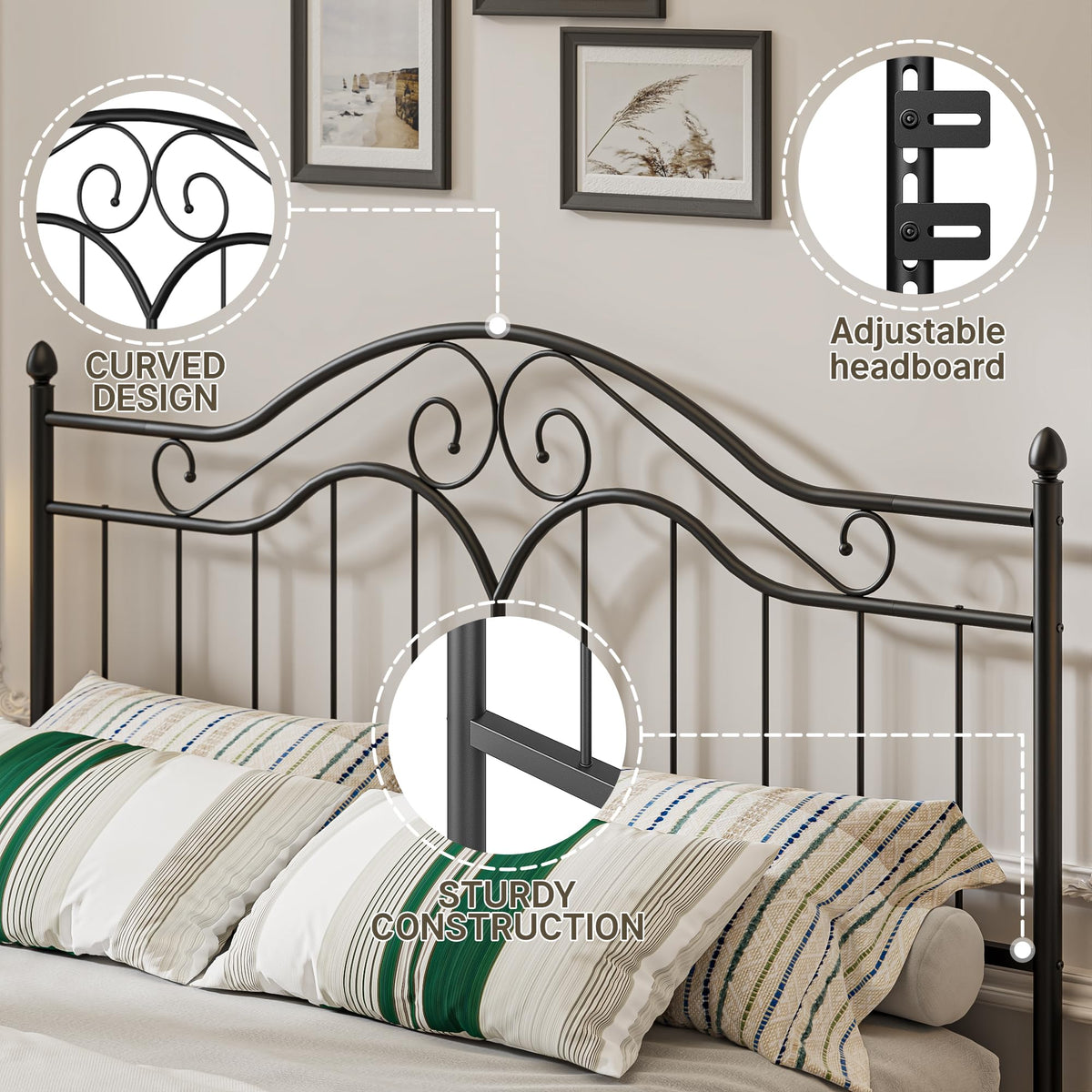 Headboard for Bed Frame Vintage Platform Bed Metal Headboard Only