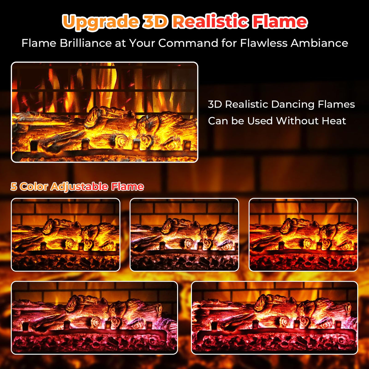 23" Electric Fireplace Heater, Freestanding Fireplace Stove, Infrared Heating, 3D Flame, Thermostat, Overheat