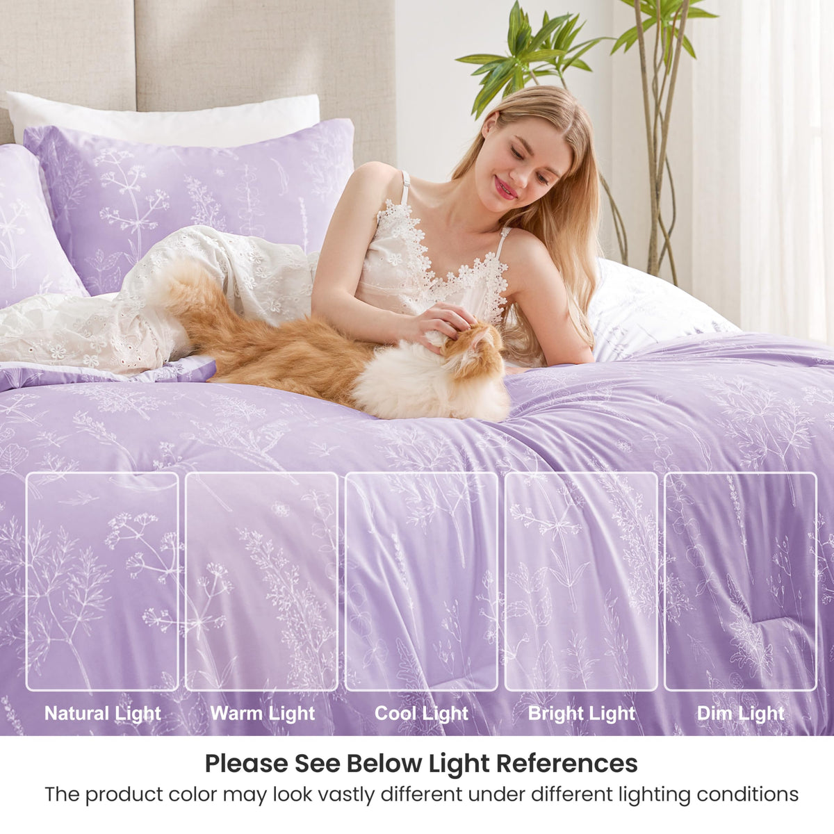 Floral Comforter Set Cute Bedding Reversible Lavender