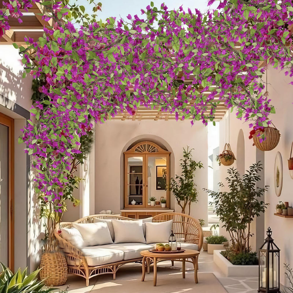 Artificial Bougainvillea Flowers Garland Purple Silk Bougainvillea Vines UV Resistant Realistic Faux Hanging Flowers