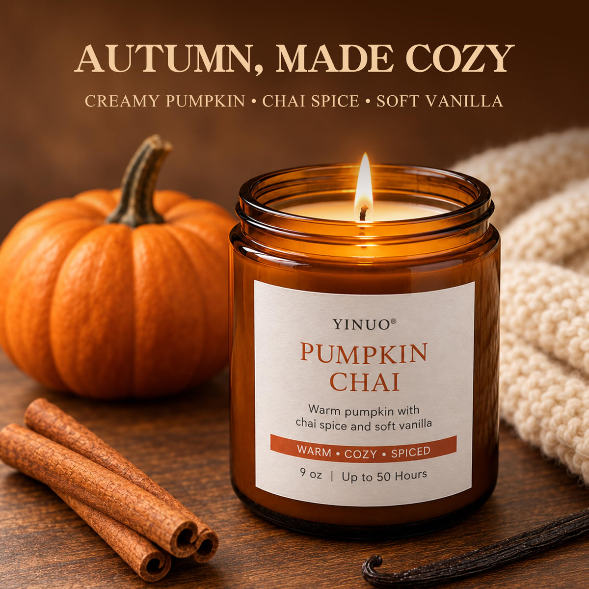 Fall Scented Candles Gift Set - 2 Pack 9oz Pumpkin Chai & Balsam Cedar