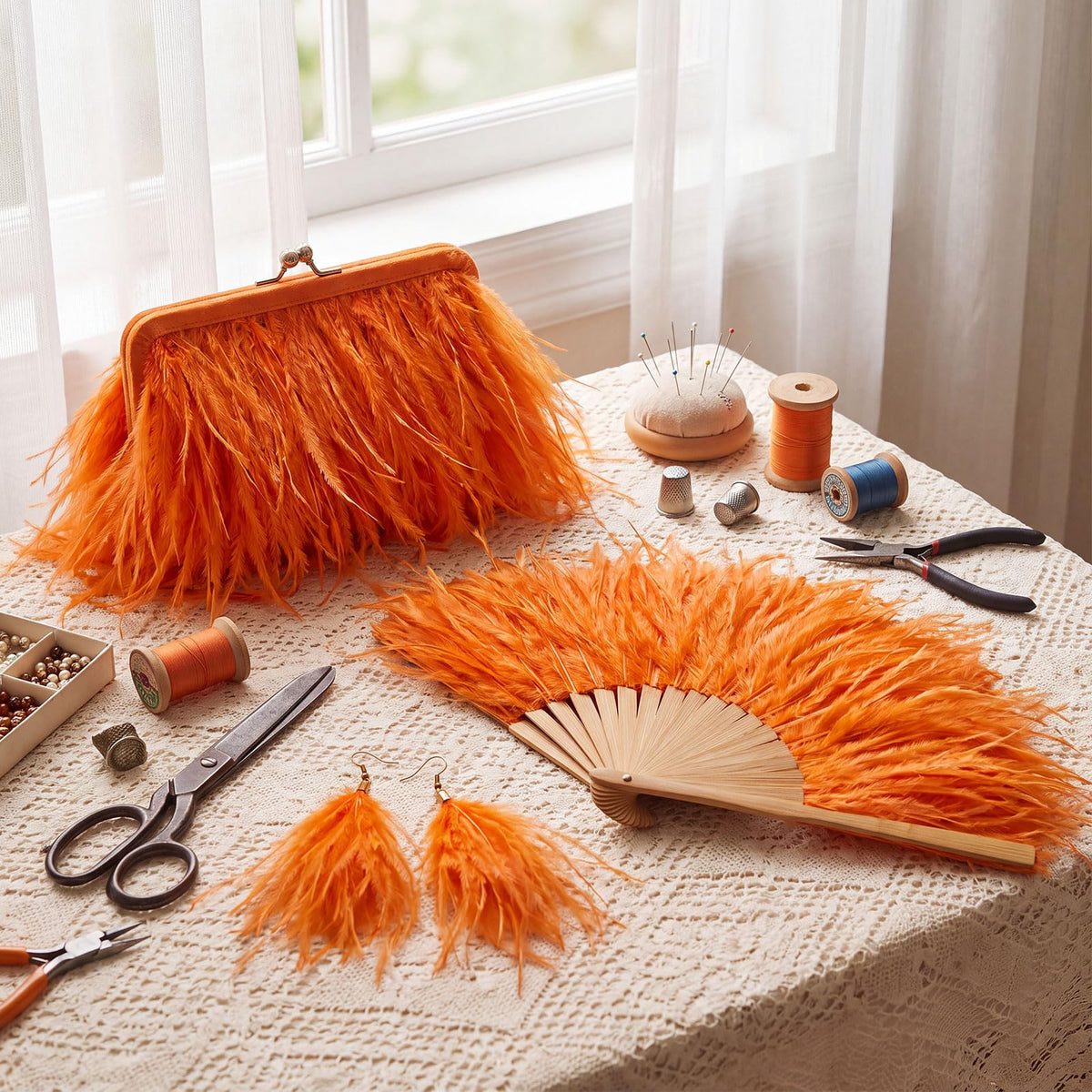 Ostrich Feathers Trims 3-4 Inch Feathers Fringe, Orange - 10 Yards