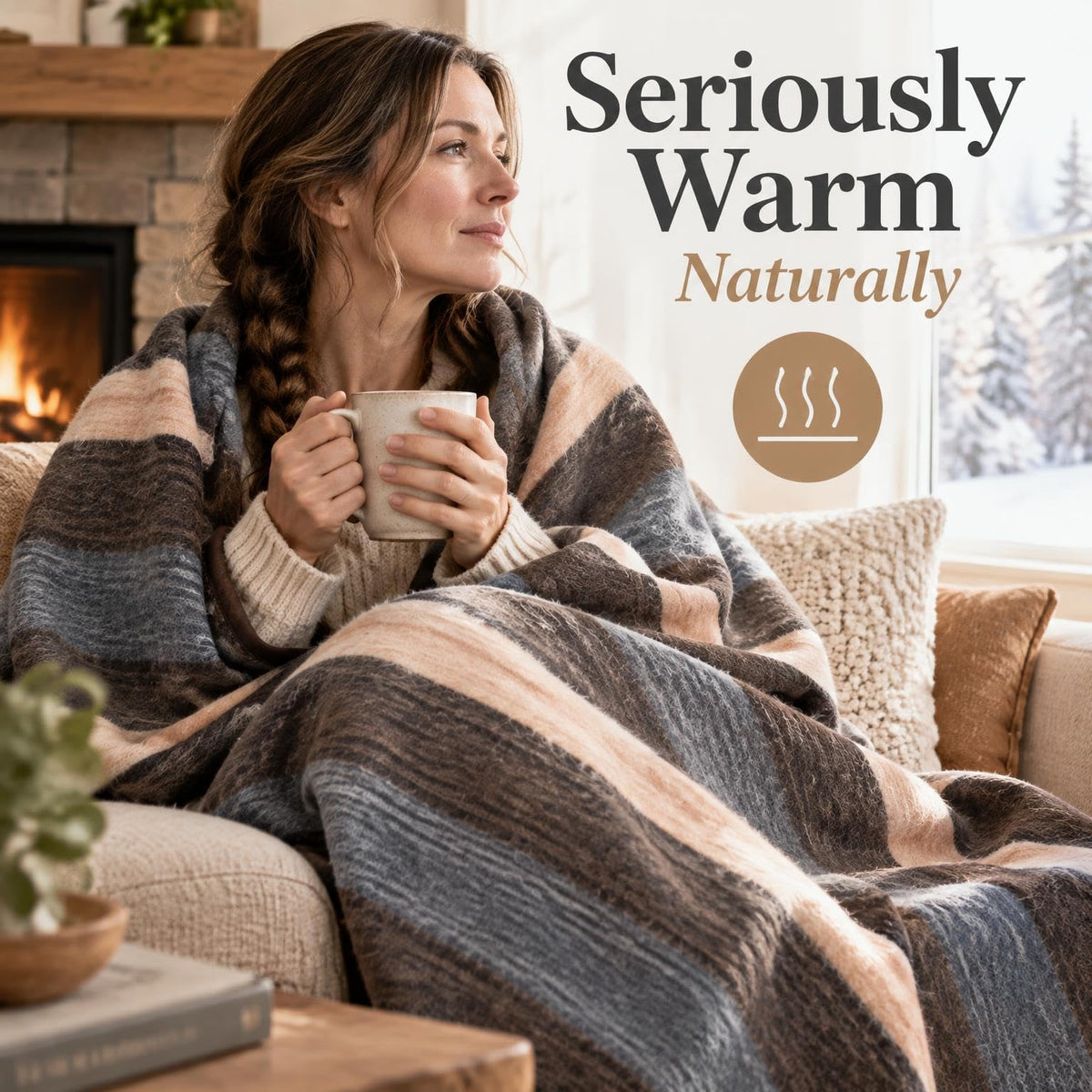 Alpaca & Sheep Wool Blanket, Heavyweight Warmth, Earth Tones