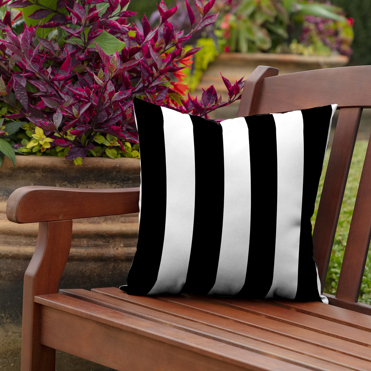 Outdoor Toss Pillow, 2 Pack, 16 x 16, Rain-Proof, Fade Resistant Black Cabana Stripe