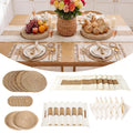 6 Set Boho Table Placemats, Natural Cotton Burlap Woven Mats with Tassels & Bead Napkin Rings, Farmhouse Macrame