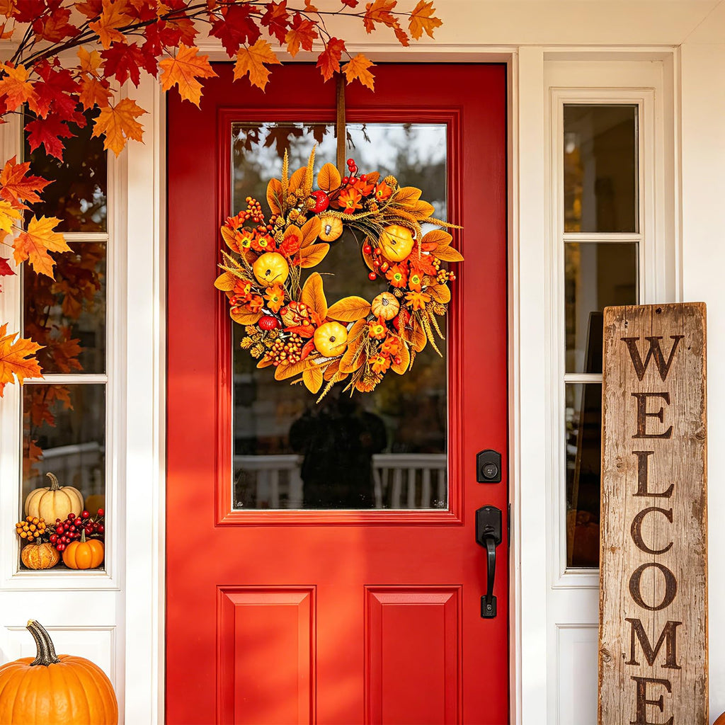 19inch Fall Wreaths Front Door Decor for Thanksgiving Autumn Home Outdoor