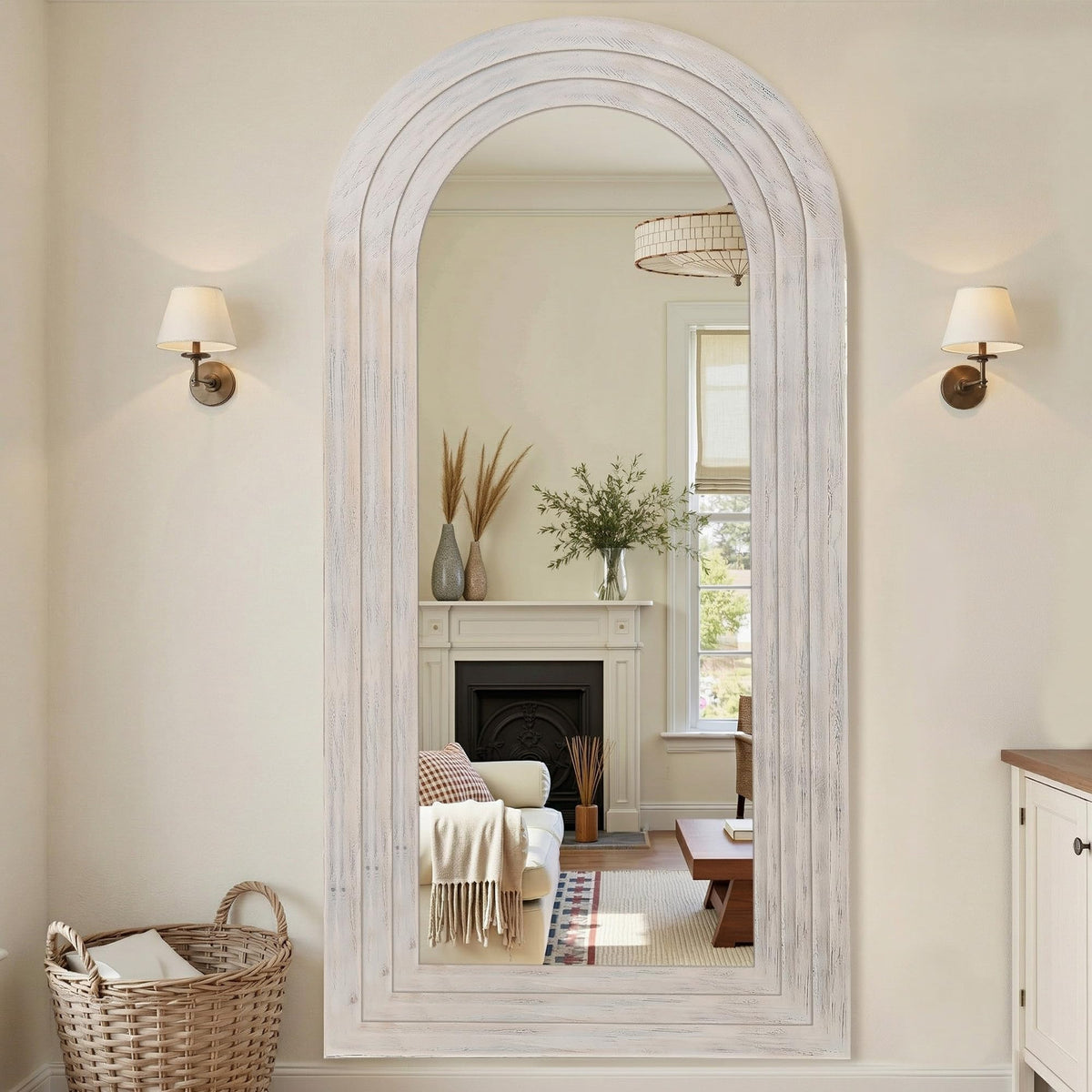 Full Length Mirror with Solid Wood Frame, 81"×41" Wall Mounted Oversized Floor Mirror with Stand, Leaning Standing