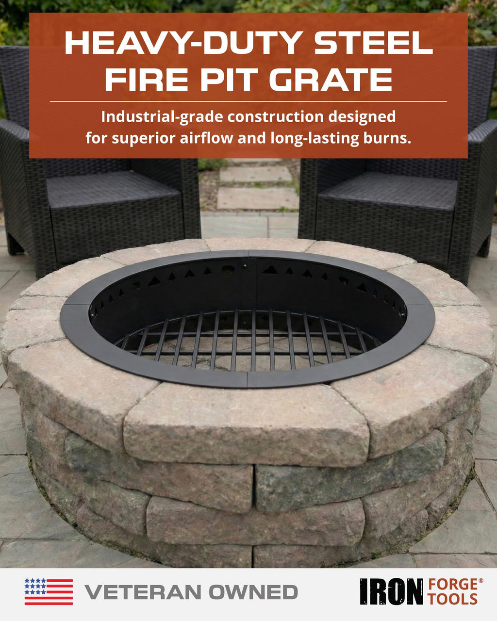 Heavy Duty Round Fire Pit Grate for Outside 29 Inch