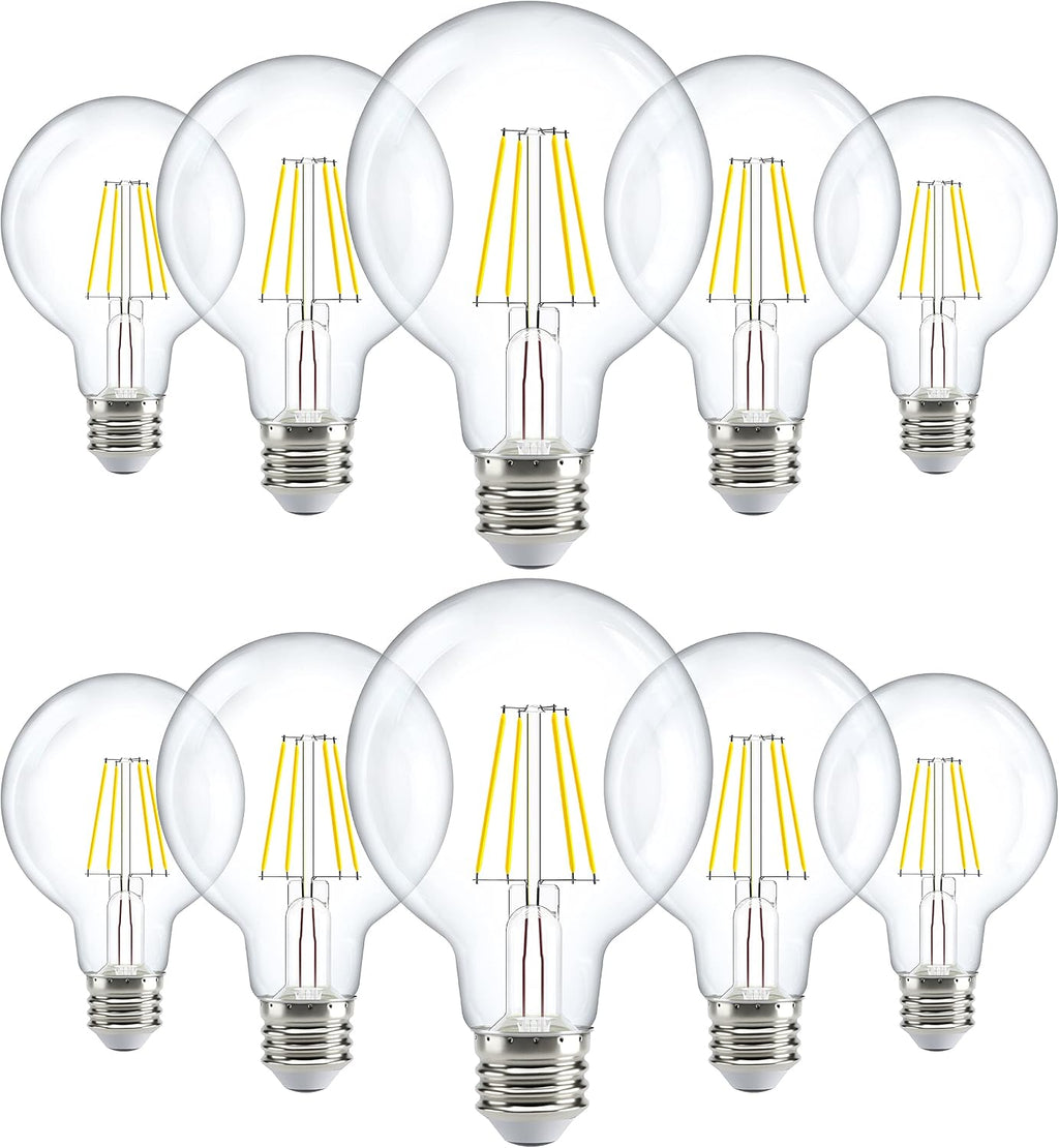 10 Pack G25 LED Light Bulbs, Filament Edison Globe, Vanity Lighting Bulb for Bathroom Bedroom, 500 LM, 5W (60W