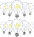 10 Pack G25 Globe Light Bulbs LED Edison Vanity Light Bulbs, CRI90, 2700K Soft White, Dimmable, 5W=60W, Clear Vintage