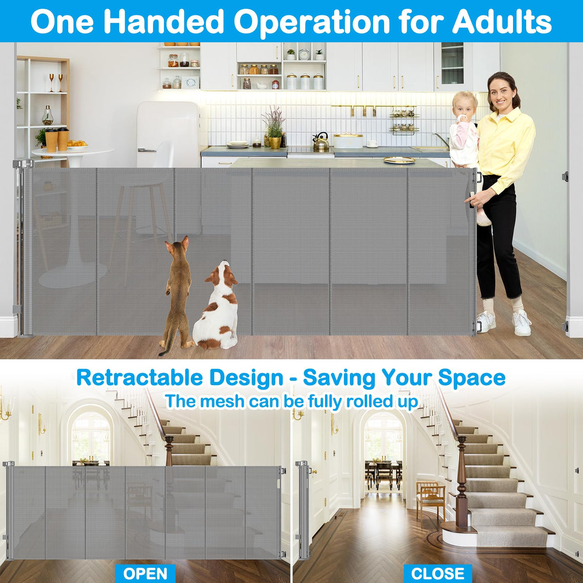 Reinforced 42" Extra Tall X 159" Extra Wide Baby Gate Retractable Baby Gates Prevent Babies and Dogs from Squeezing
