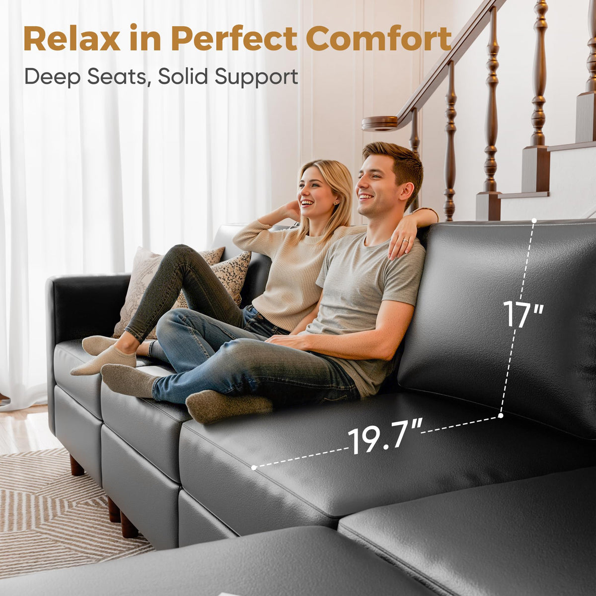 Oversized 145.5" Faux Leather Modular Sectional Sofa, Modern Large 12 Seater U Shaped Couch with Storage Seat with
