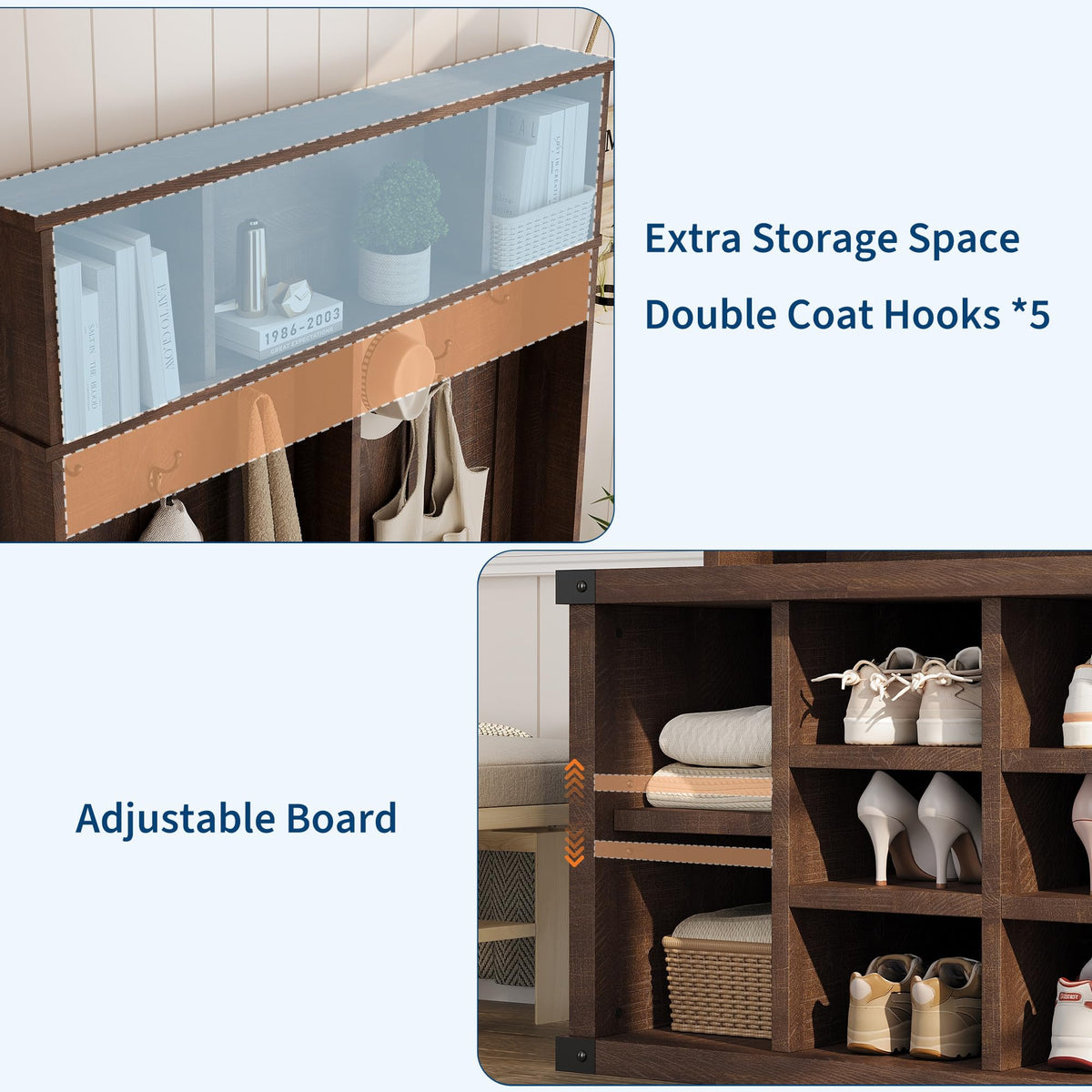 Farmhouse Hall Tree with Shoe Bench Coat Rack & Entryway Storage
