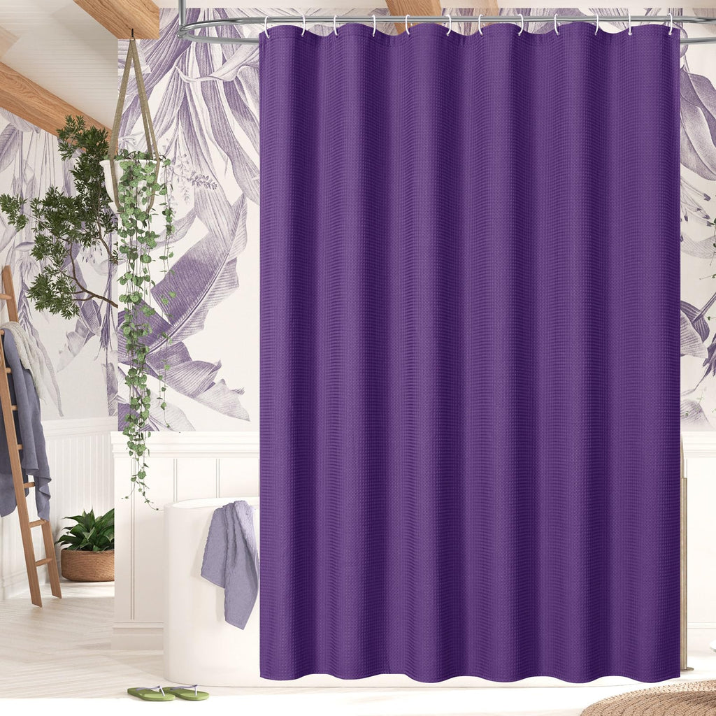 Purple Shower Curtain, 72 x 78, Luxury Waffle Fabric for Modern Bathroom Decor, Heavy Duty Hotel Cloth, 78 inch Long