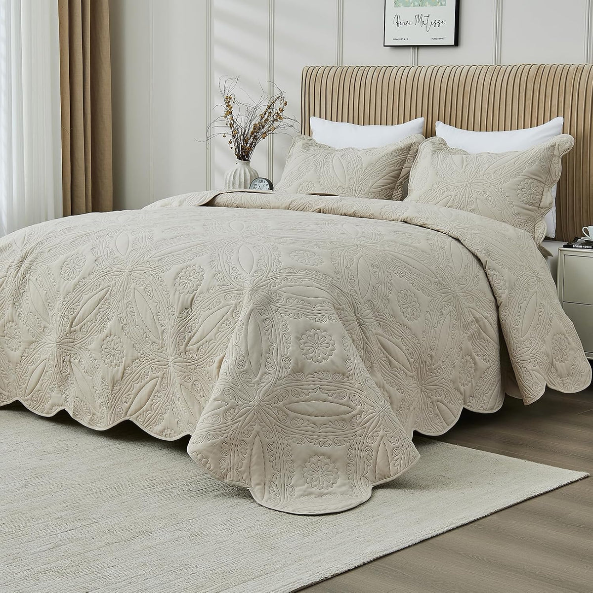 Oversized King Bedspreads 128x120 for Extra Wide Tall King or Cal King Bed Ultrasonic Quilted Coverlet Set 3 Piece