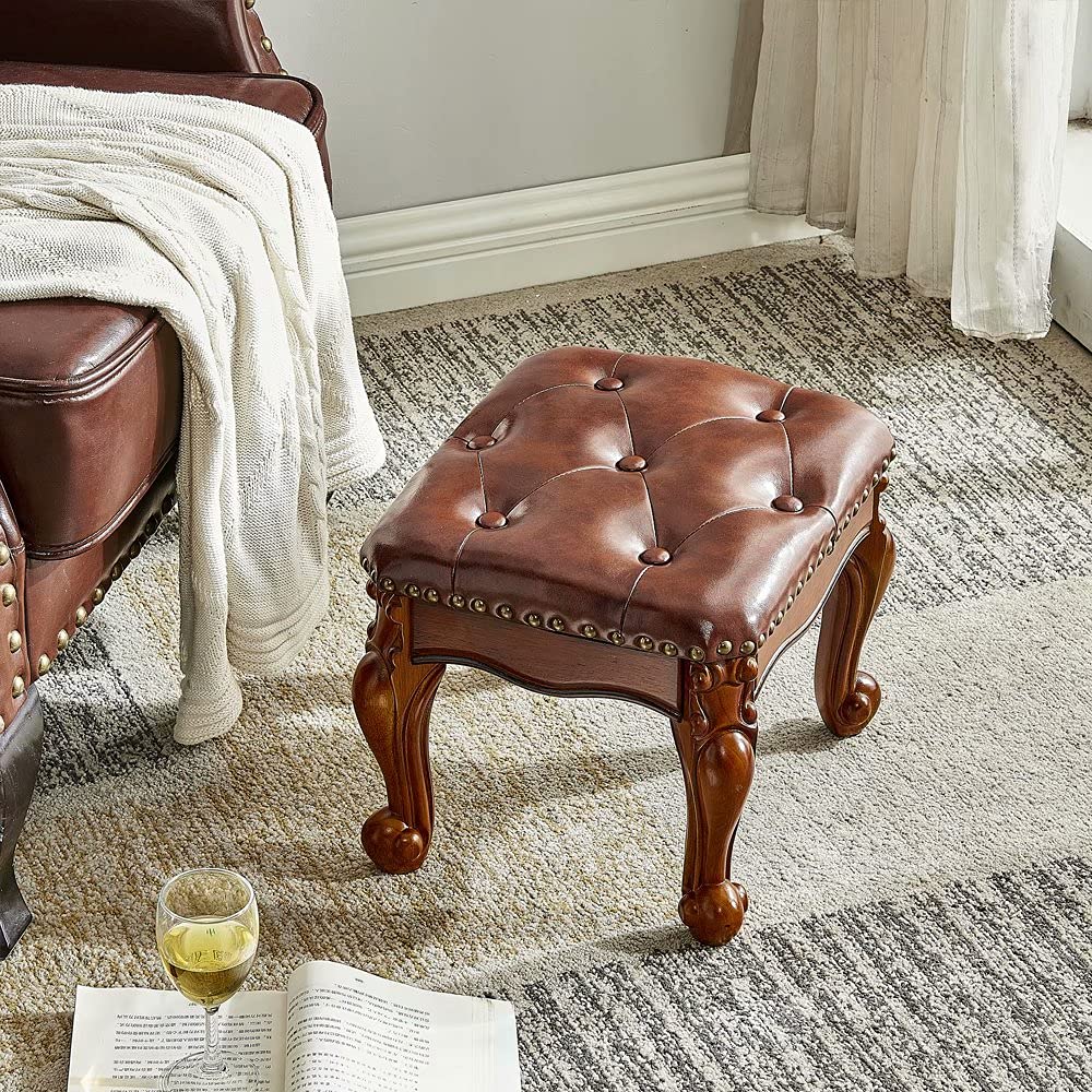 Foot Stool Ottoman with Microfiber Leather Cushion Footrest Sofa Stool, Foyer, Living Room, Bedroom, Simple Assembly