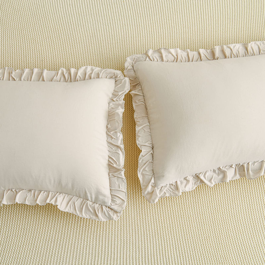 Beige Pillowcases Ruffled Pillow Shams Beige Grey Ruffle Pillowcases Set of 2 Shabby Chic Pillowcases 2 Pack