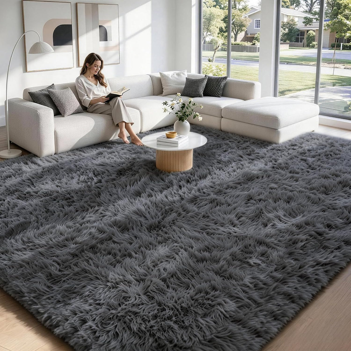 Grey Fluffy Shag Area Rug, Soft Plush Pile for the Bedroom