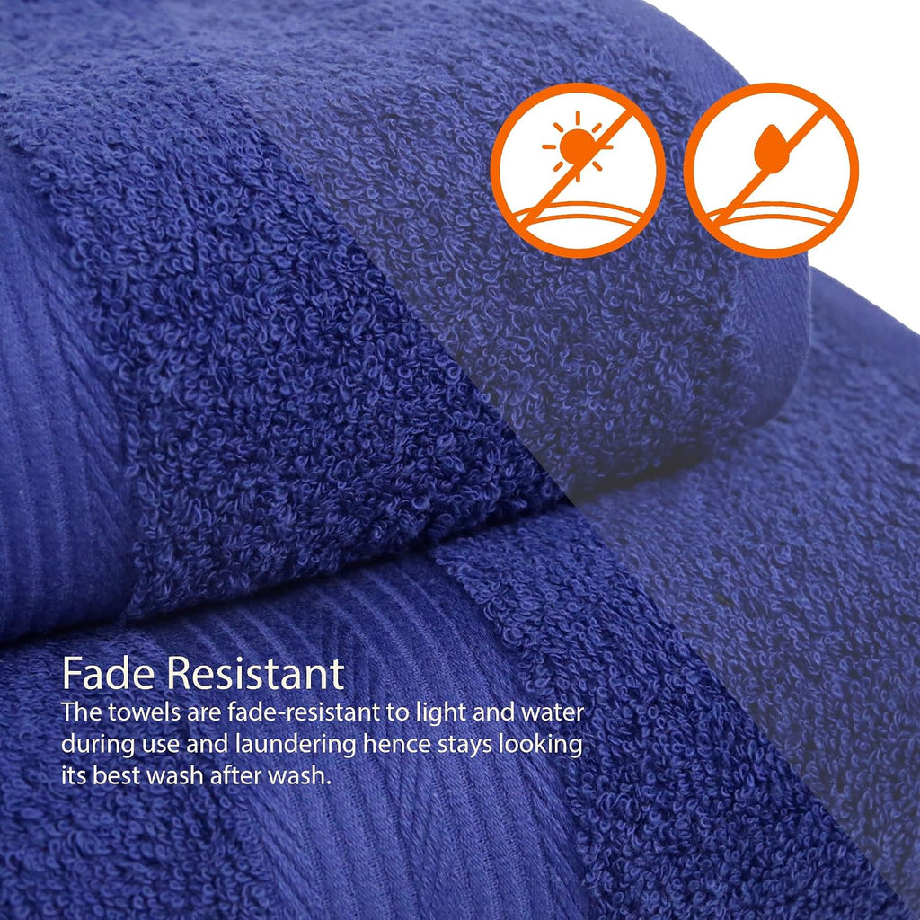 6-Piece Fade-Resistant 100% Cotton Towel Set, Soft and Absorbent, 2 Bath Towels, 2 Hand Towels, 2 Washcloths, Navy