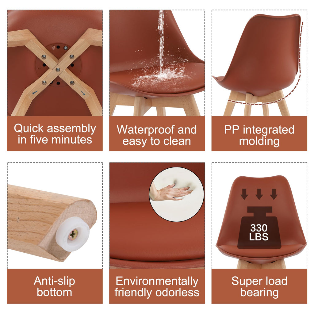 Mid Century Modern Dining Chairs, Shell Lounge Plastic Side Chair with Soft Padded and Wooden Legs Living Room Bedroom