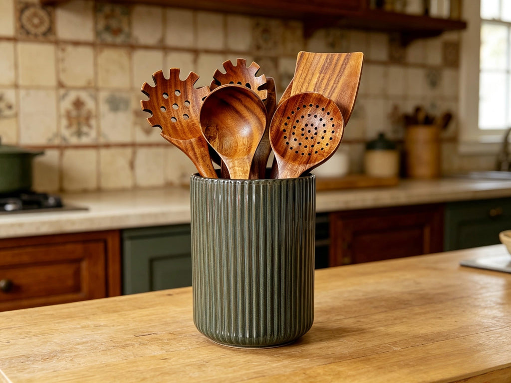 Large Stoneware Kitchen Utensil Holder Counter & Countertop Cooking Utensil Holder Spatula Holder Utensil Crock