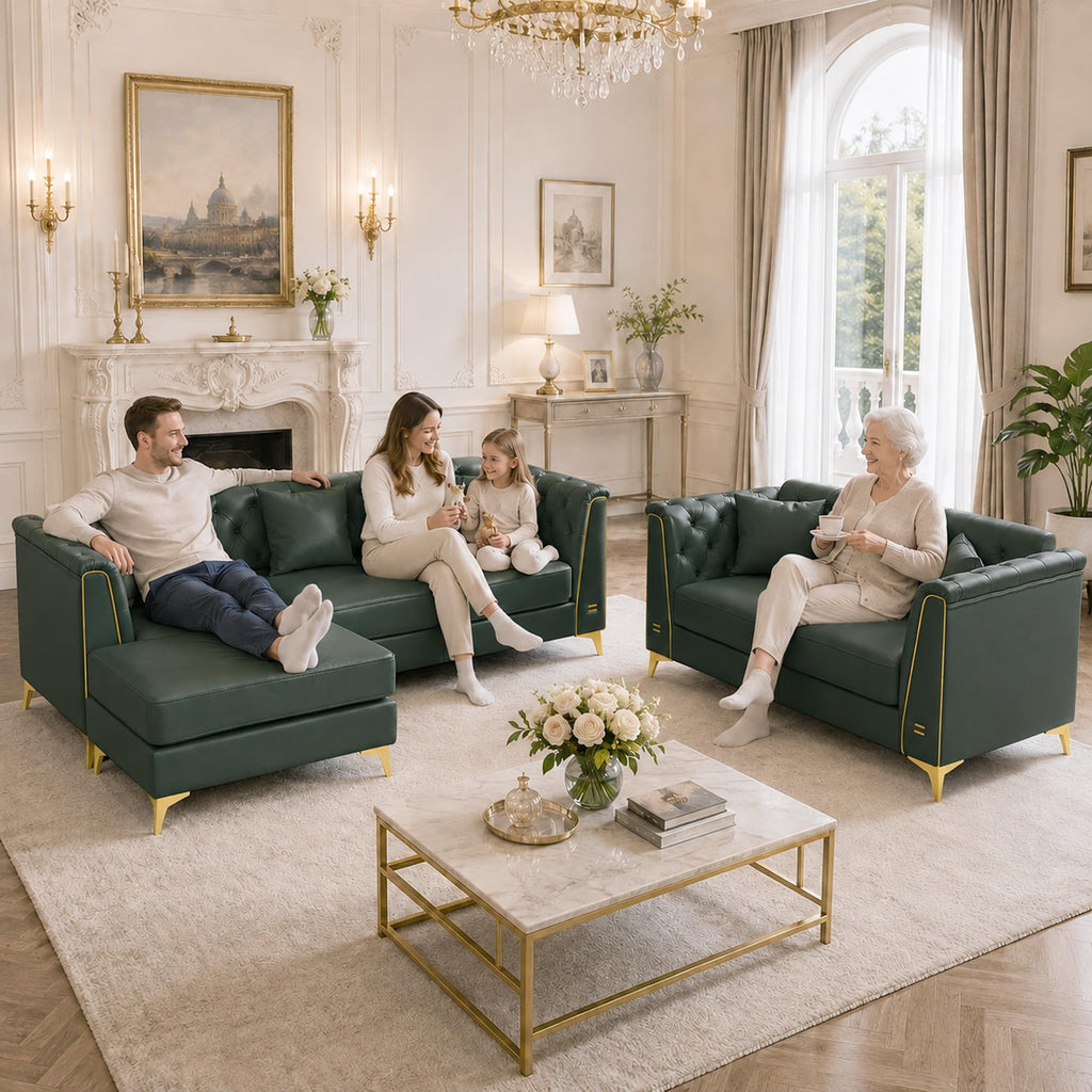 3-Piece Light Luxury Chesterfield Faux Leather Sofa Set (Green)