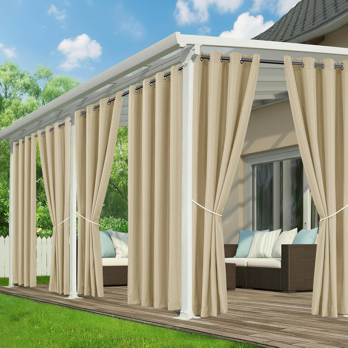 Outdoor Curtains Waterproof, 6 Drape Panels, Sun Shades | Privacy & Weatherproof, Outside Curtains for Porch, Gazebo