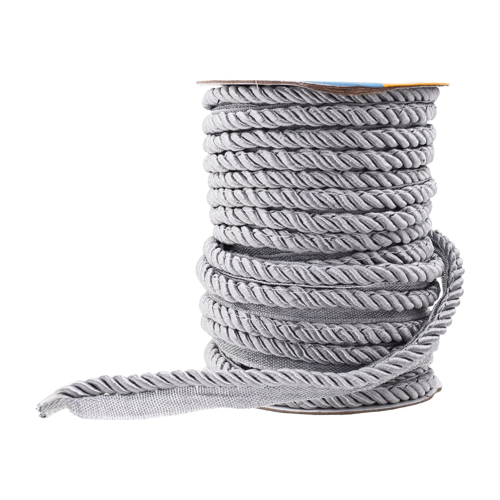 Silver Twisted Lip Cord Trim 25-Yard Roll - Decorative Sewing Trim, Upholstery Piping & Cording for Cushions