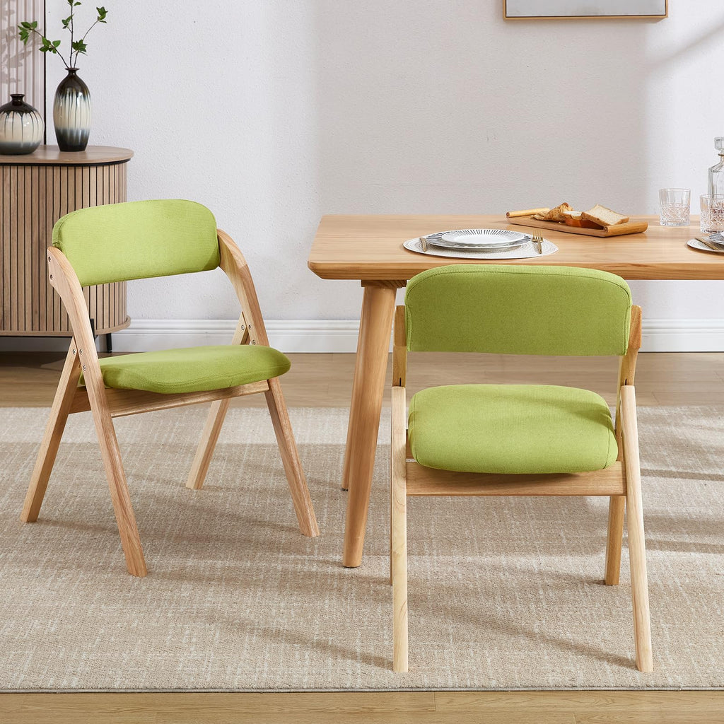 6-Pack Folding Chairs with Cushion, Linen Padded Foldable Chairs, Raw Wood Frame, Ideal for Indoor/Outdoor Use