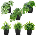 6Pcs Small Faux Plants Indoor with Black Pots Decor