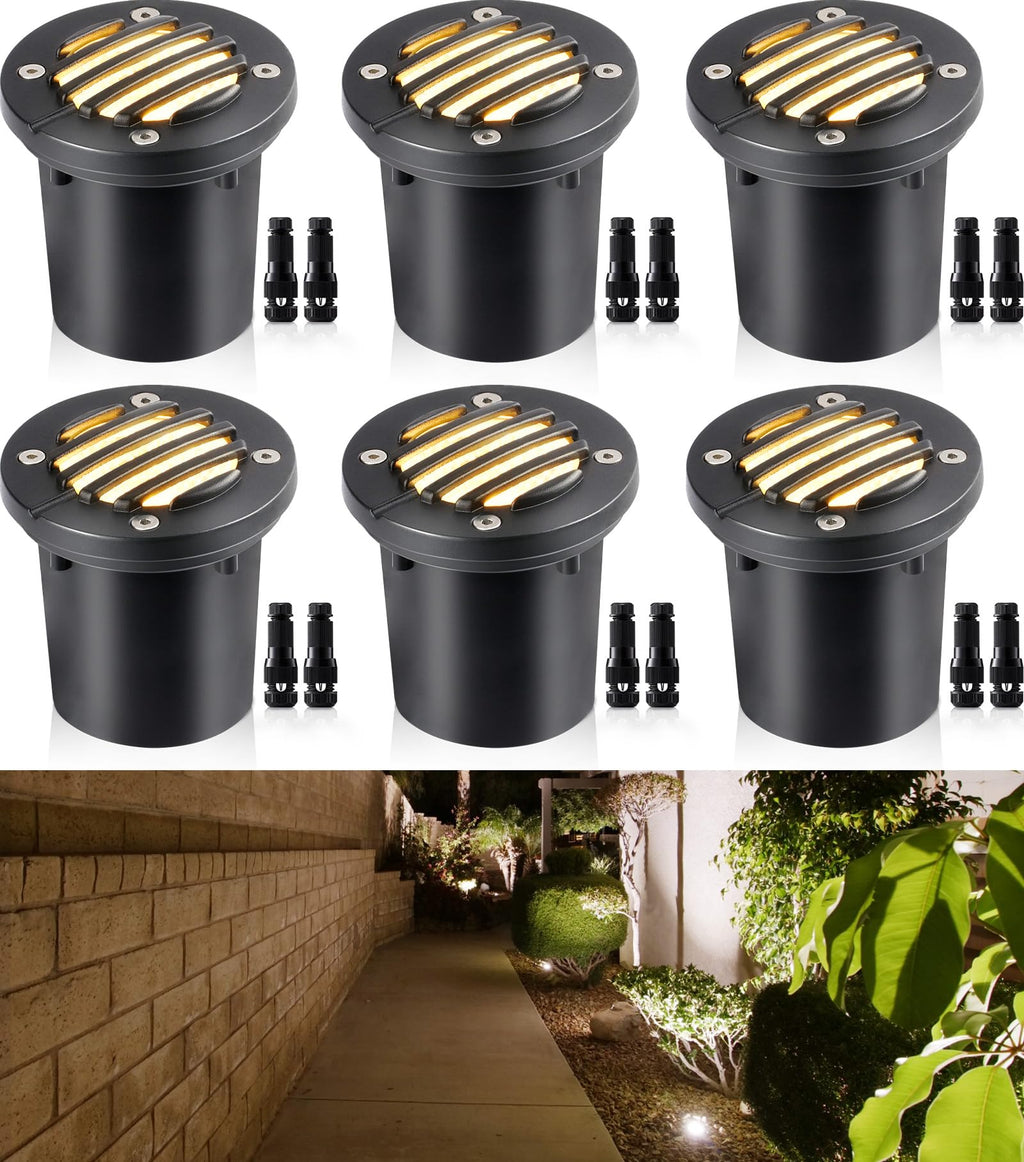 12W 3000K LED Low Voltage Landscape Well Lights, Grated Top