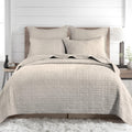 Melange Stitch Quilt Set - Quilt and One Standard Sham - Solid Stitched - Natural - Quilt (68x86in.) and Sham