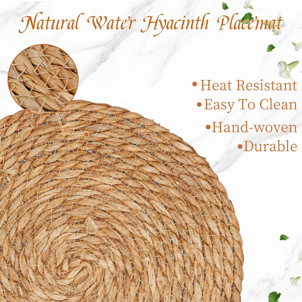 Round Woven Placemats Set of 4, 13.7 Inch Boho Farmhouse Rattan Placemats Rustic Braided Wicker Table Place Mats