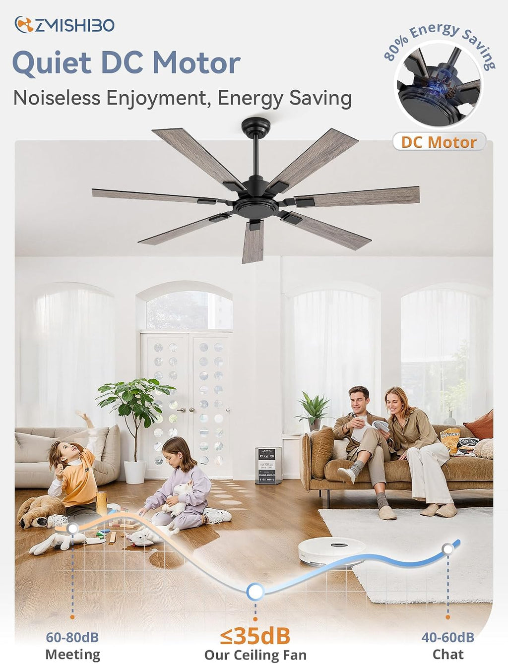 60" Black Ceiling Fan with Remote, No Light