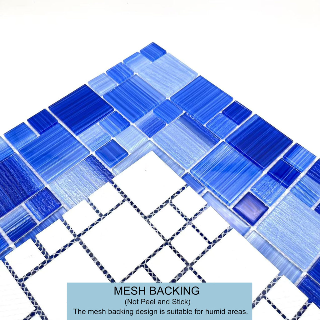 Cobalt Blue Glass Mosaic Tile,12X12 inches Glossy & Lines, Pool Tiles,Kitchen Backsplash Tiles,Bathroom Border