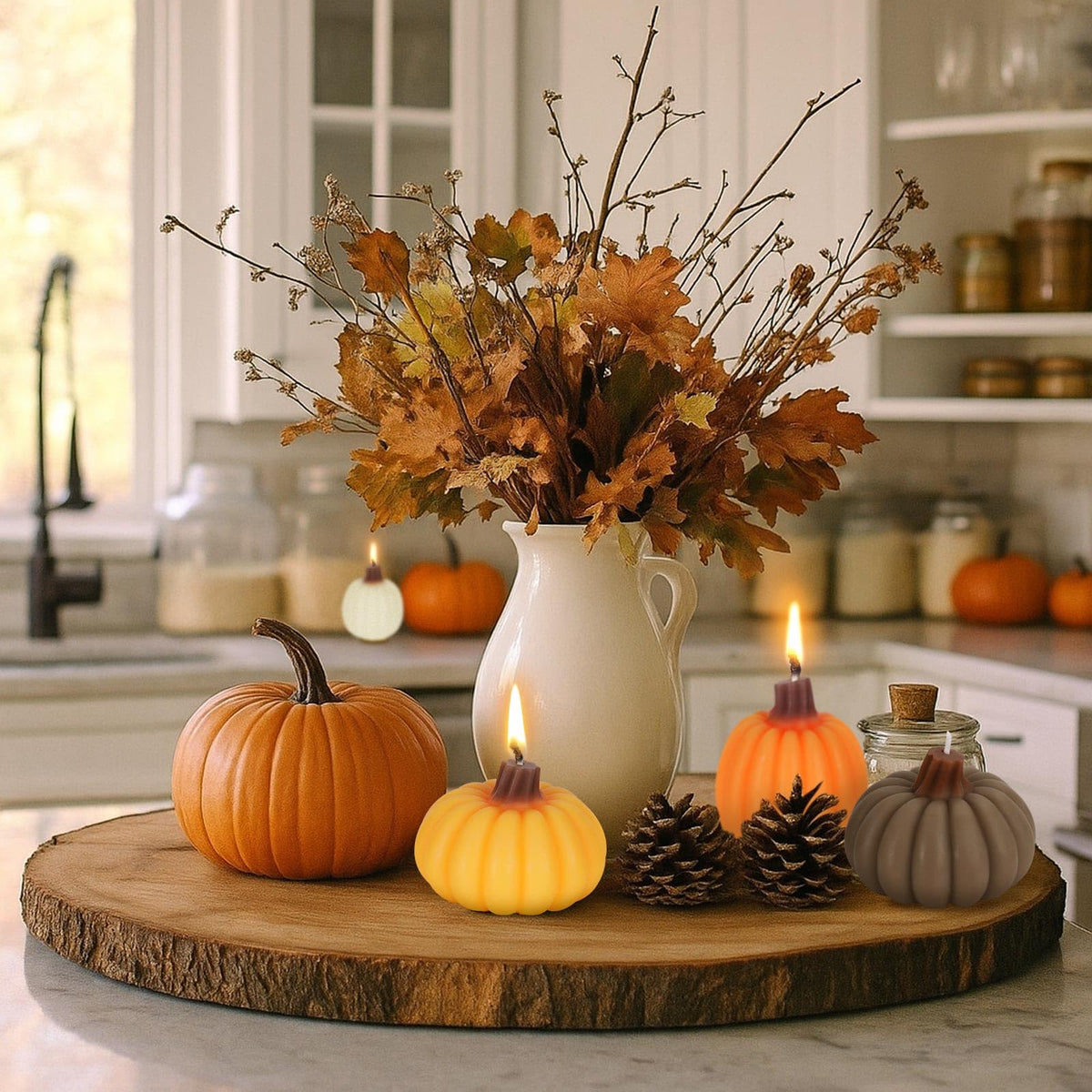Fall Scented Candles Gift Set 8 Pack, Pumpkin Shaped Spice Candle, Thanksgiving Aromatherapy Candles, Orange Soy Wax