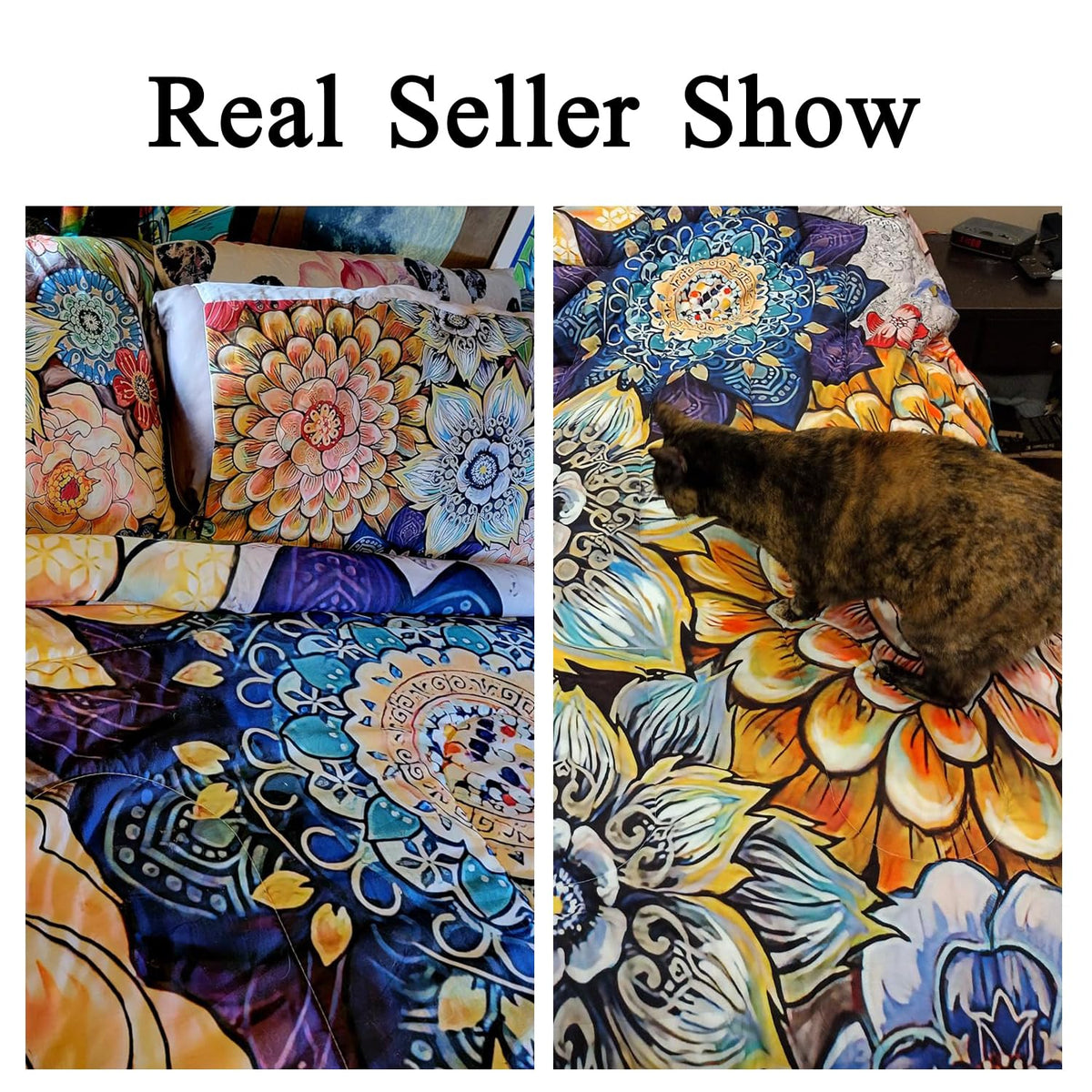 3 Piece Boho Floral Bedding Set, Colorful Flowers Comforter Set, Bohemian Reversible Down Alternative Bed Sets, Twin