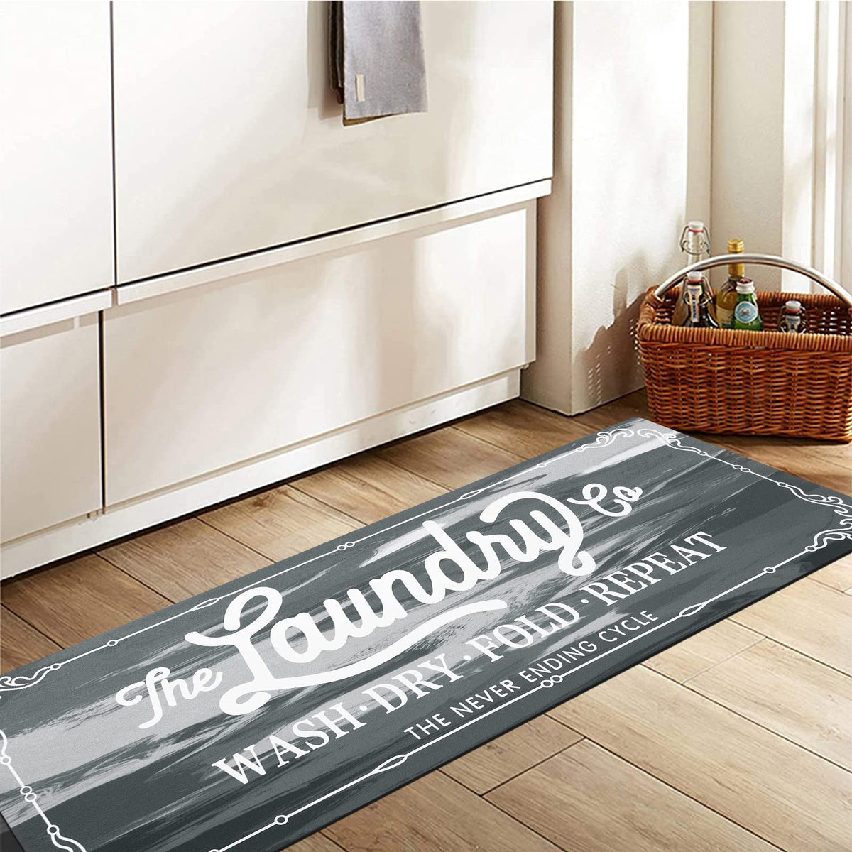 Laundry Room Rug Runner 20"x60", Non Slip Waterproof Mat, Light Grey