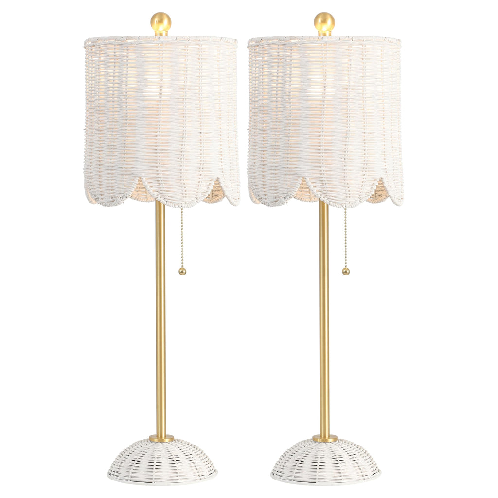 Celerie 27.5" Rattan Buffet Lamp, White/Brass Gold, Set of 2