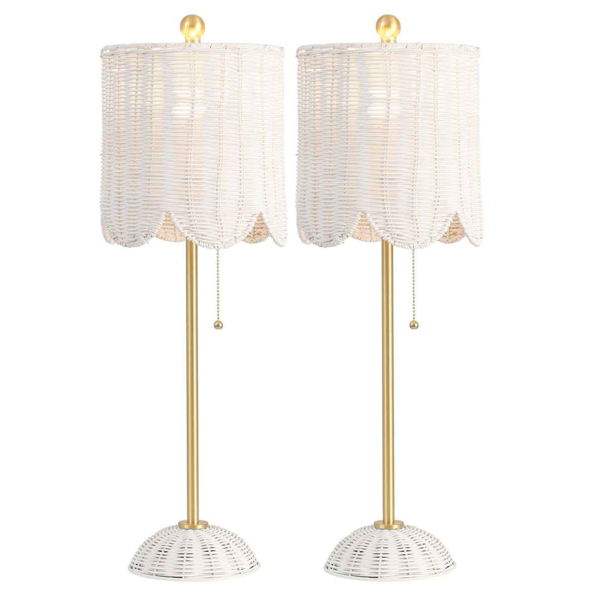 Celerie 27.5" Rattan Buffet Lamp, White/Brass Gold, Set of 2