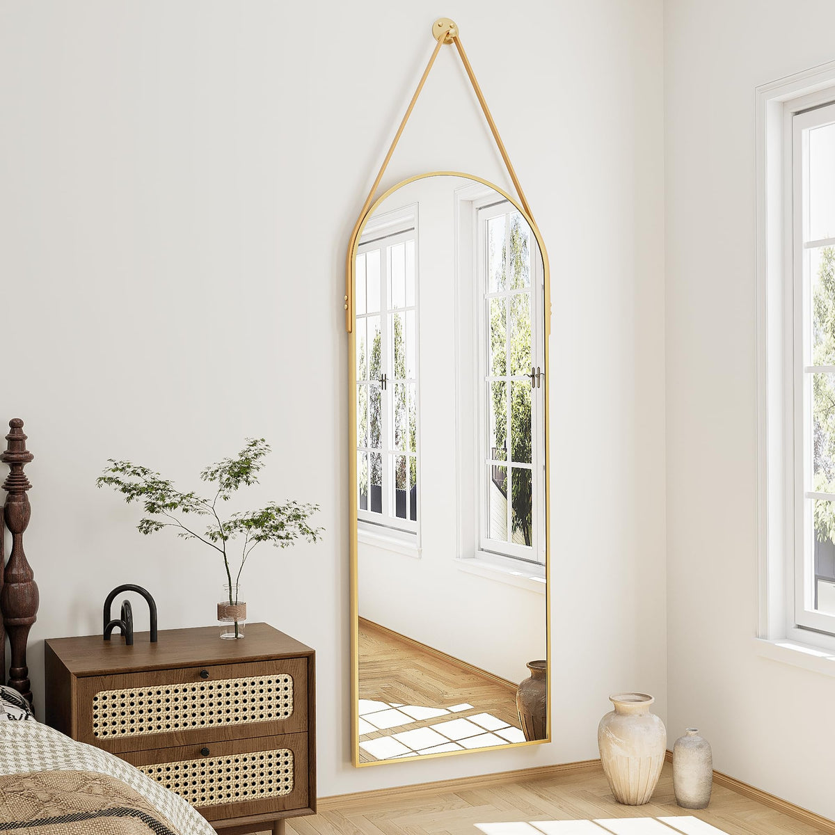 Full Length Mirror Wall Mounted, 48"x16" Arch Hanging Mirror (Gold)