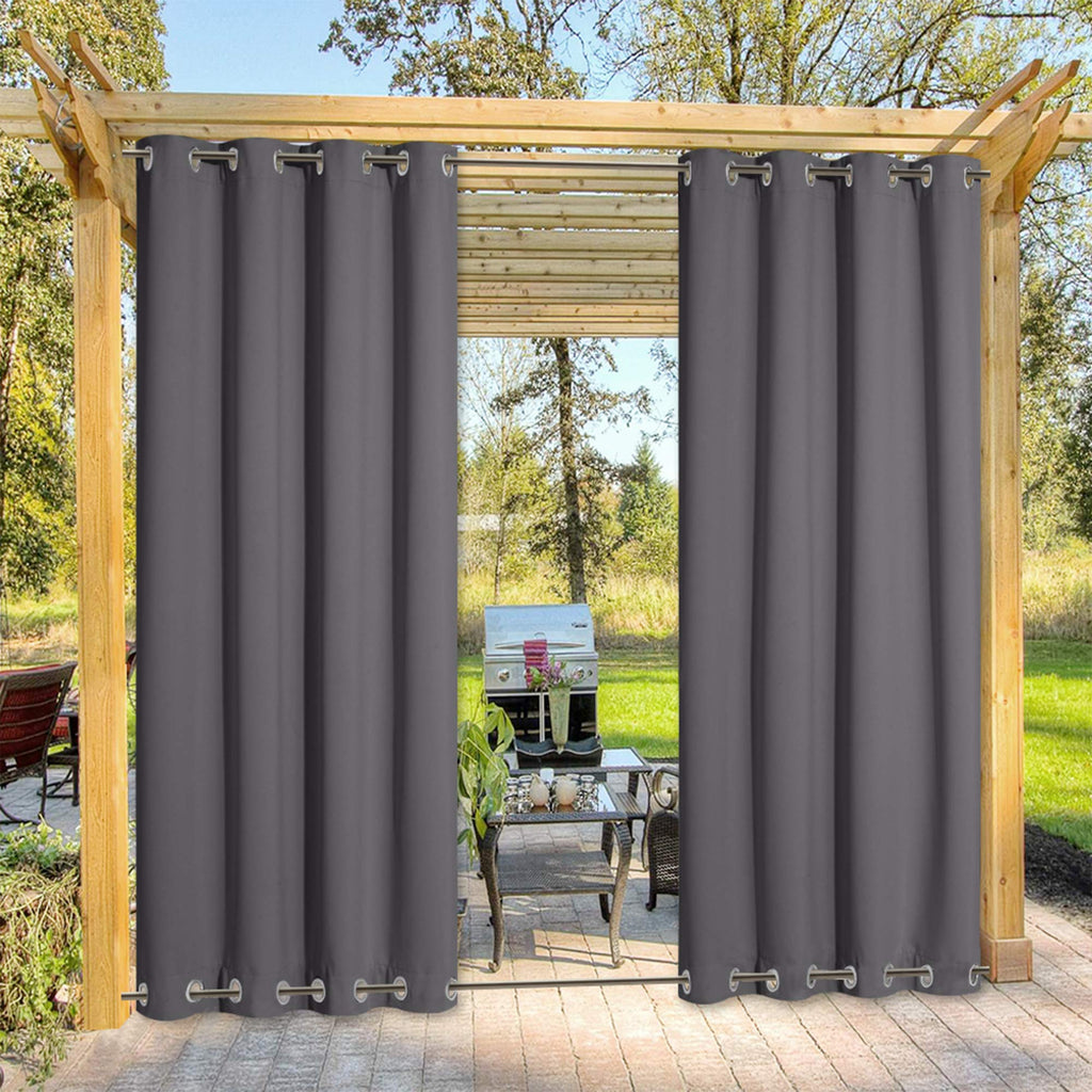 Blackout Outdoor Curtain Waterproof Extra Long 120", Windproof Energy Saving Top and Bottom Rustproof Grommets