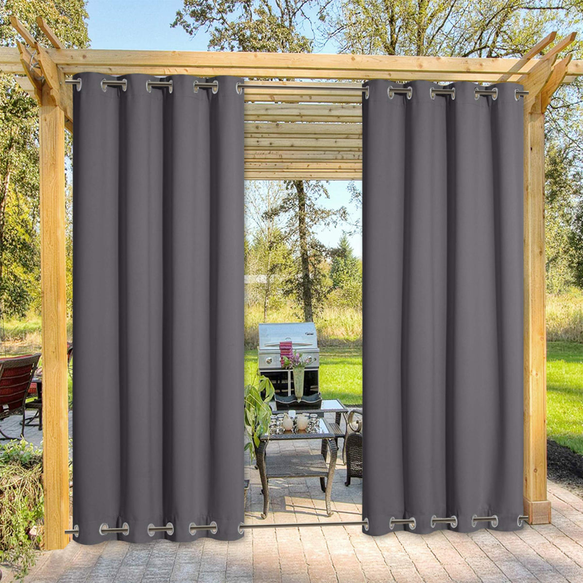 Blackout Outdoor Curtain Waterproof Extra Long 120", Windproof Energy Saving Top and Bottom Rustproof Grommets