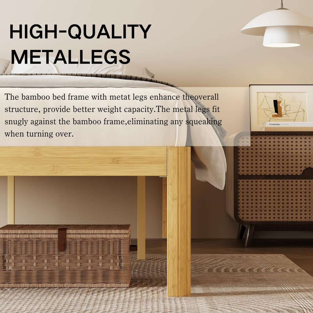 18 Inch Cal King Size Wood Bed Frame with Storage & Round Leg