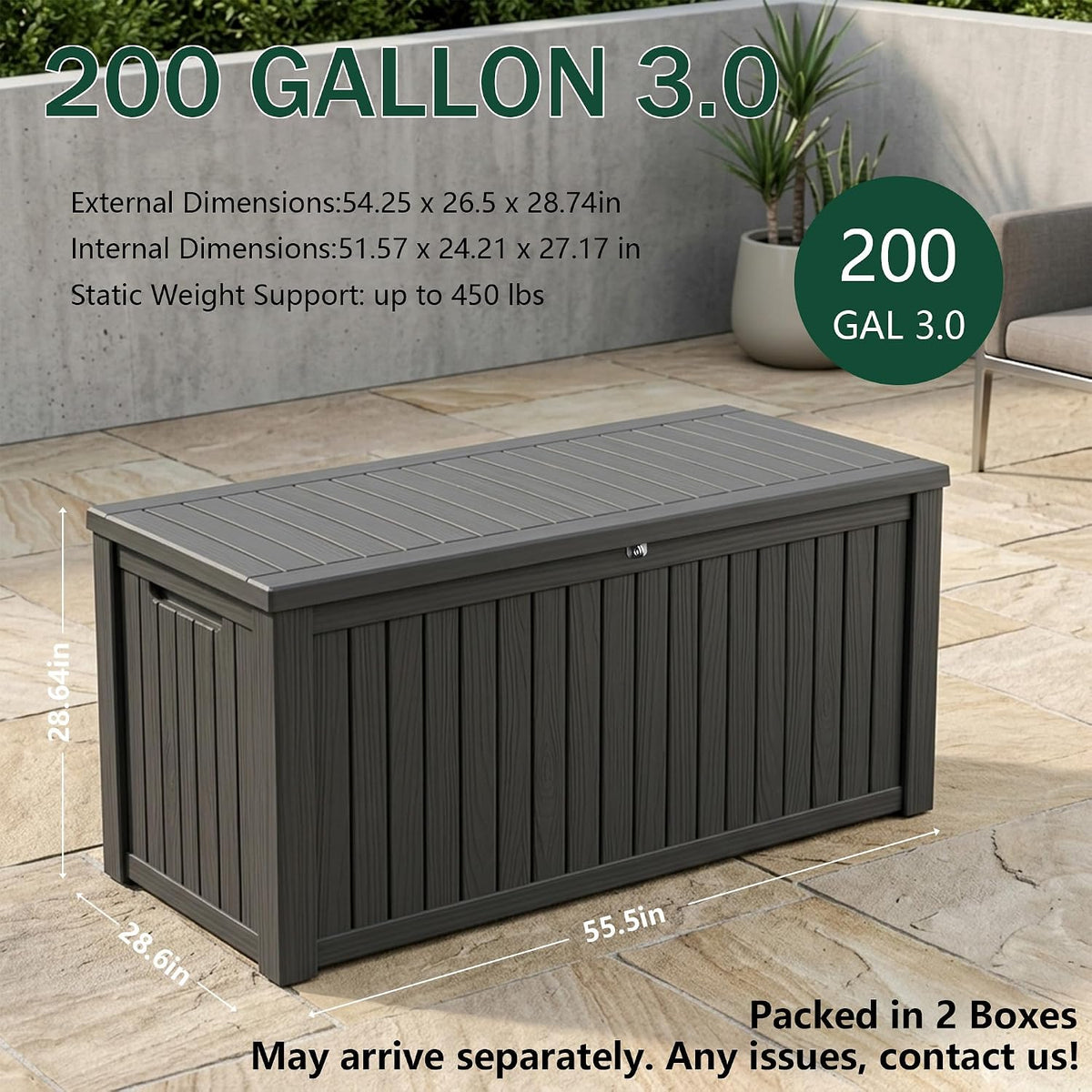 Outdoor Storage Box, 200 Gallon Waterproof Deck Box [Upgraded 3.0], Premium Hydraulic Cushion Storage Chest