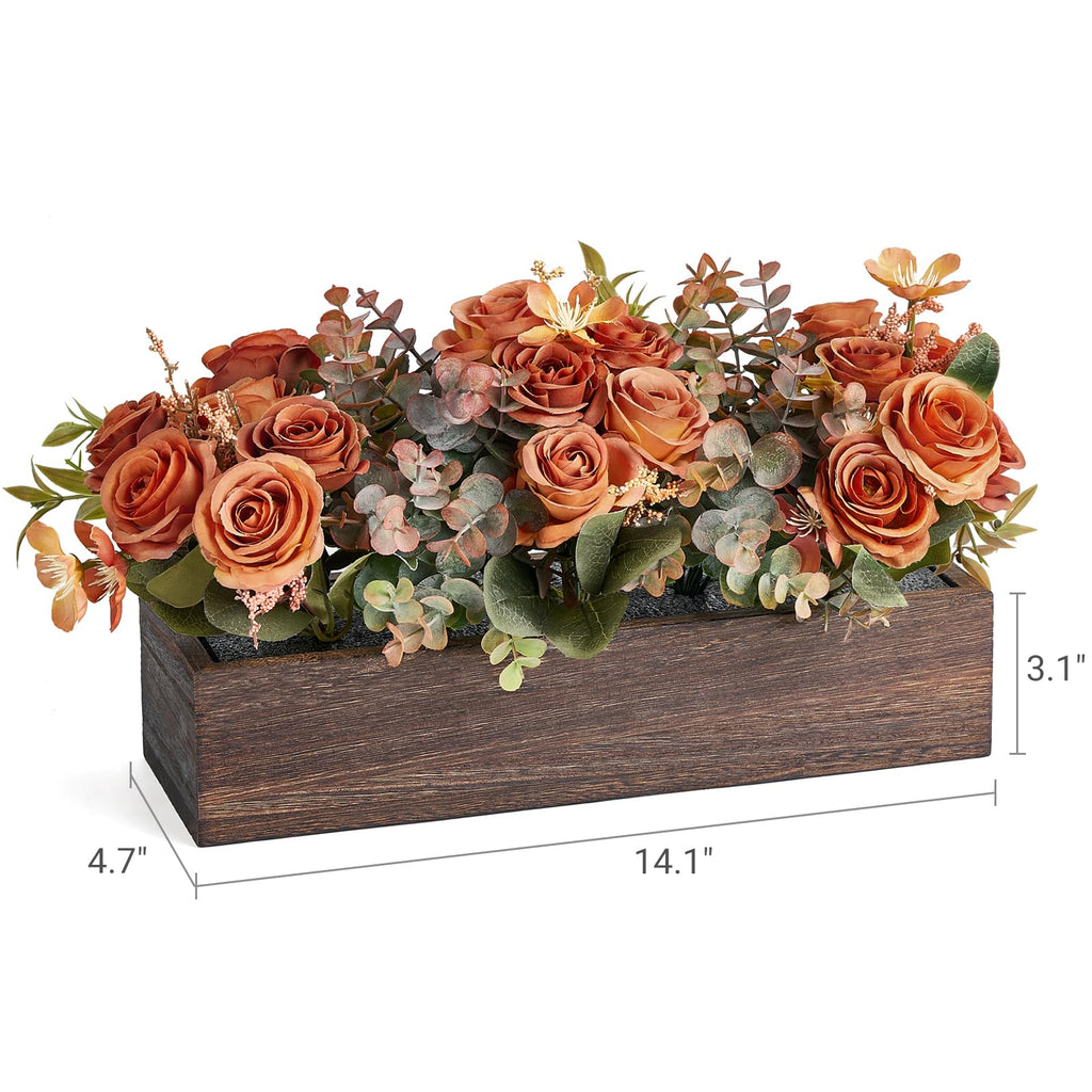 Artificial Flowers in Wood Box, Fall Centerpieces for Table Decor