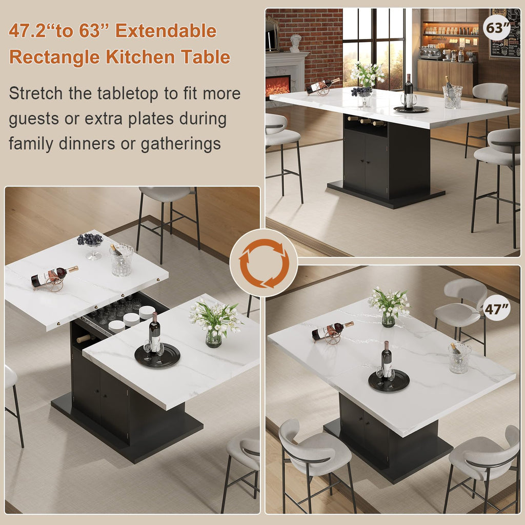 Inspired Saarinen Style Extendable Dining Table for 4-6, 47-63in Expandable Kitchen Rectangle Dining Table with Removable Leaves, Modern Faux