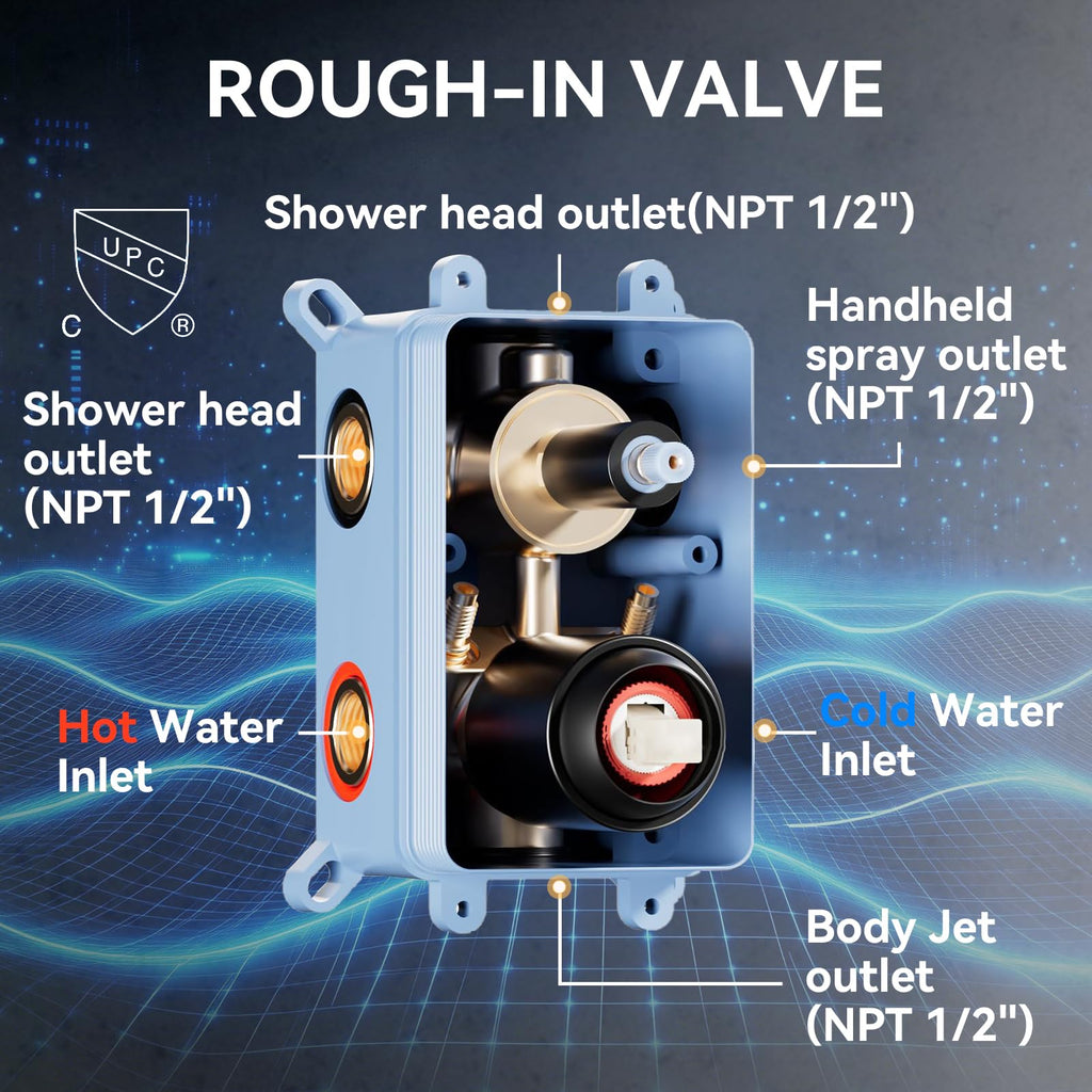 Shower System with Body Jets, Four Modes Shower Faucet 12+6" Rain Shower Head with Handheld Spray 2 Ways, 4Pcs Shower