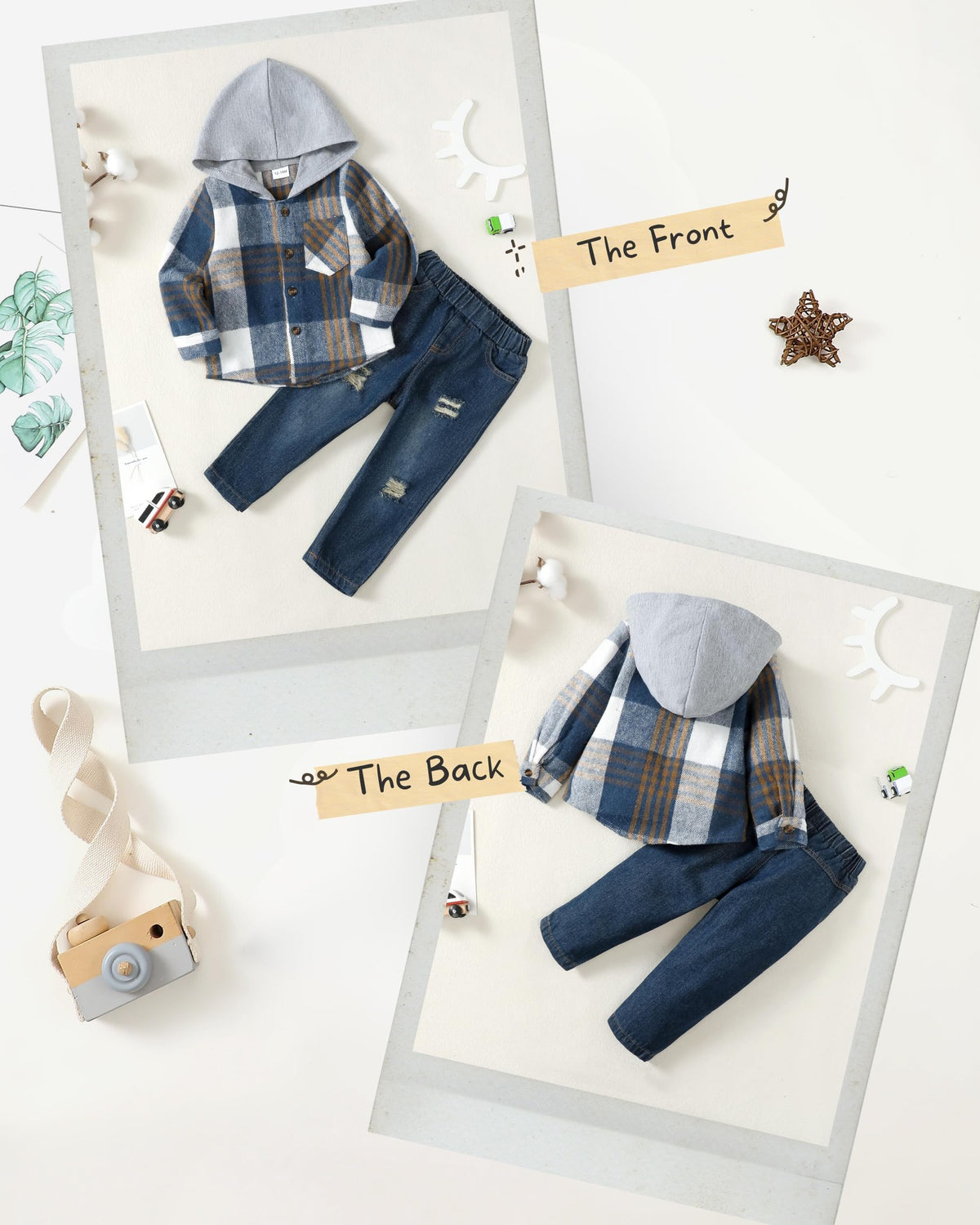 Boy Clothes Baby Grey Blue Plaid Hoodie Jeans Outfits