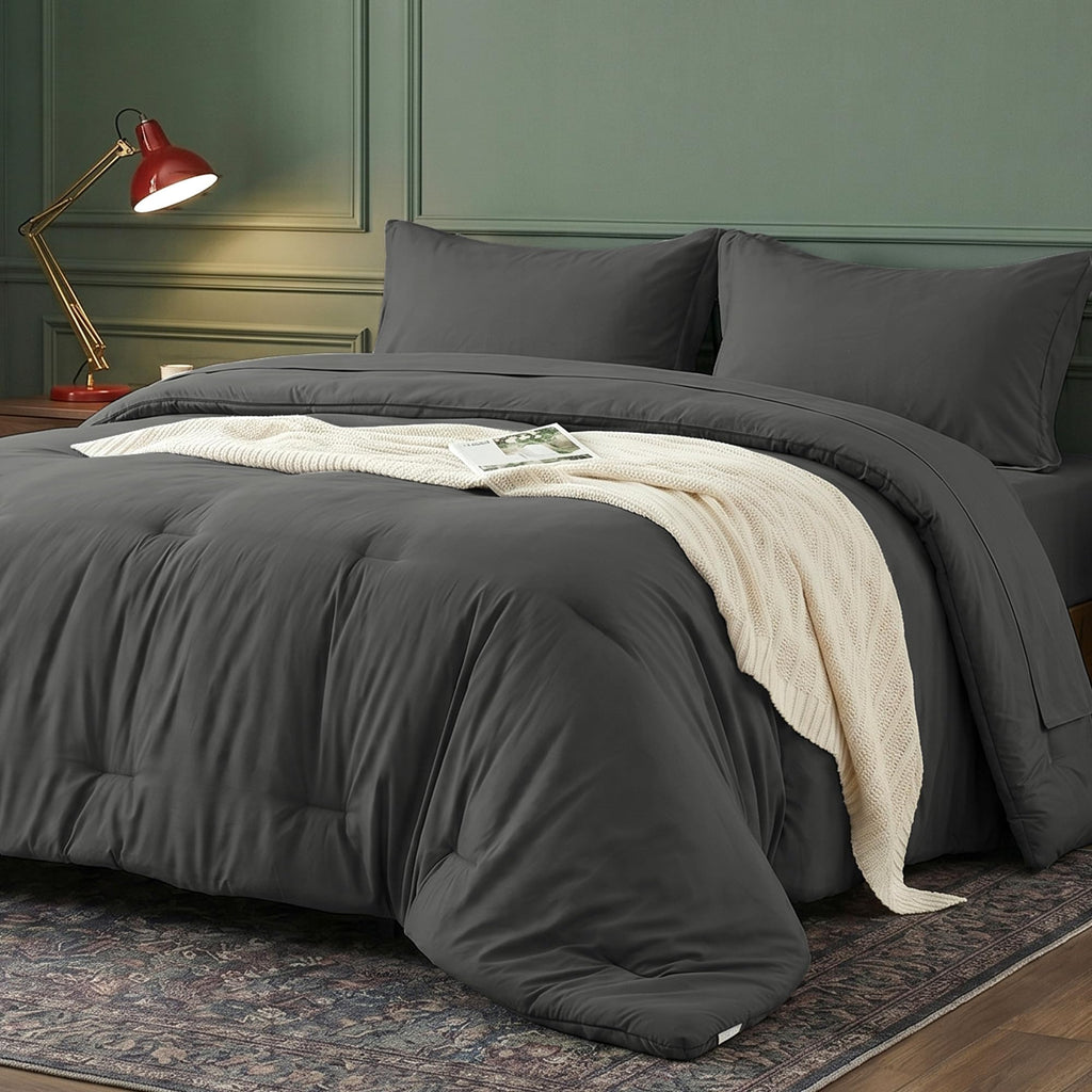 Comforter Set 7 Piece with Lightweight Comforter, Dark Gray